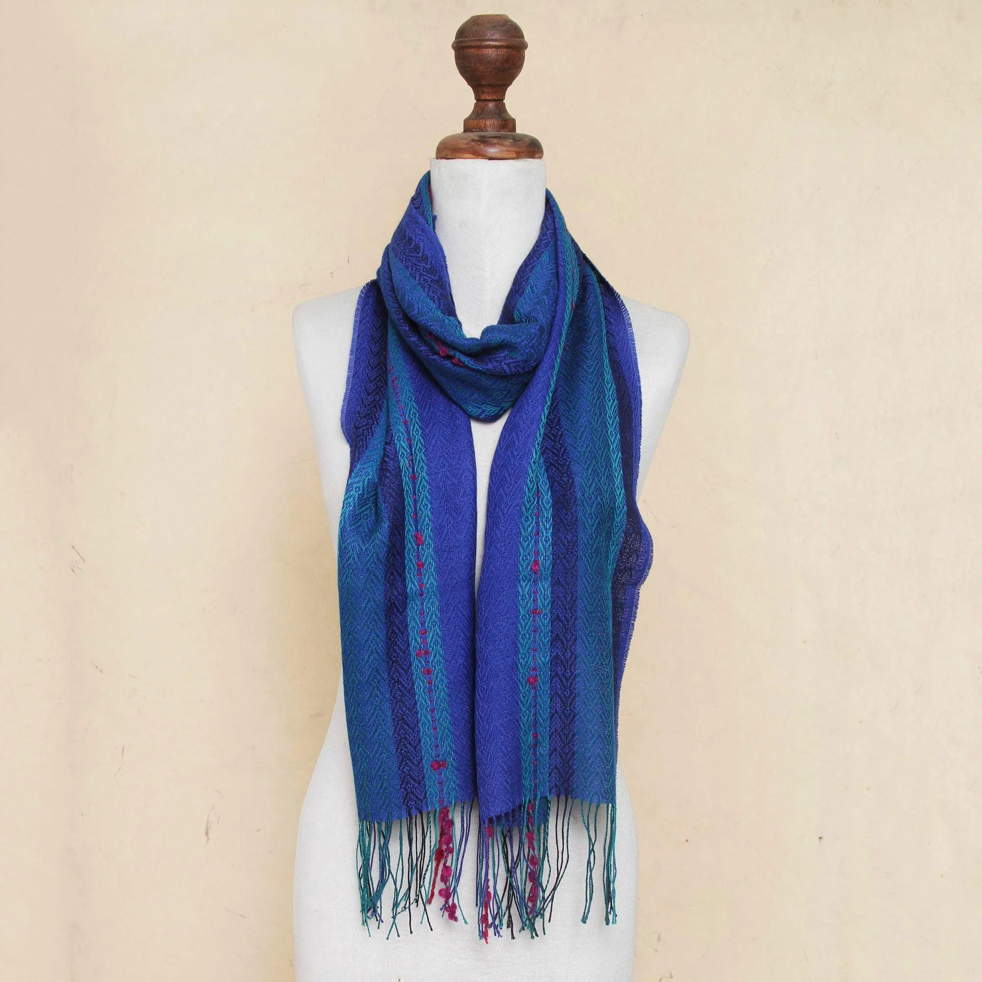 Altiplano Sky Woven Baby Alpaca Blend Scarf from Peru