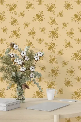 Bee Print Wallpaper (Pastel Yellow)