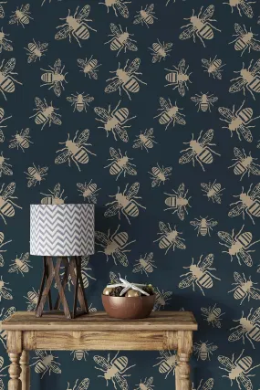 Bee Print Wallpaper (Royal Blue)