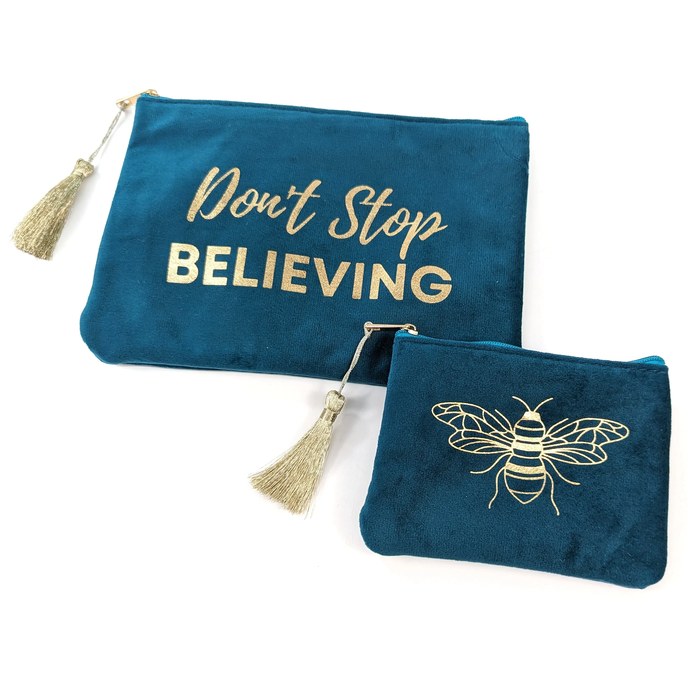 Don't Stop Believing' Set of 2 Velvet Bags/Purses