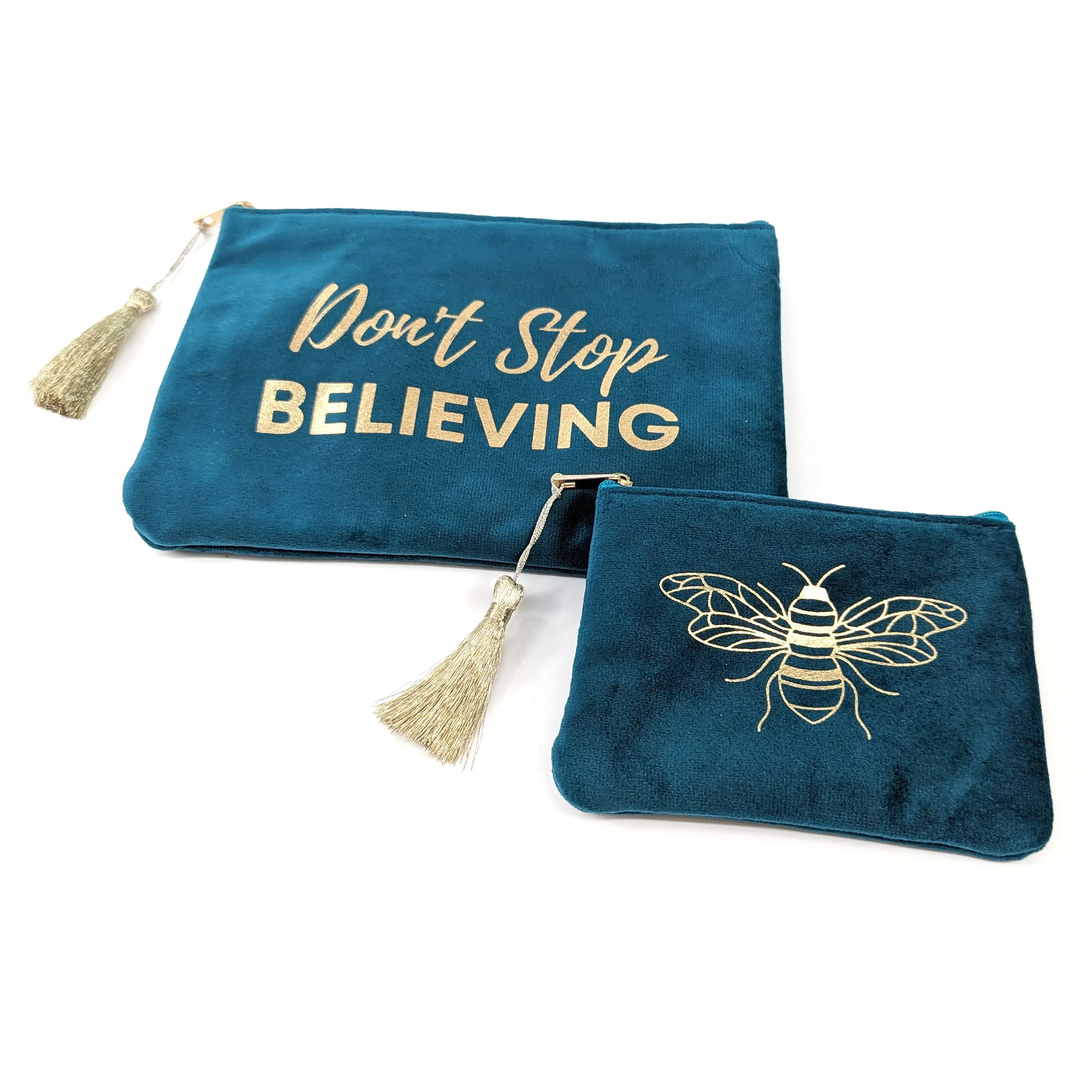 Don't Stop Believing' Set of 2 Velvet Bags/Purses