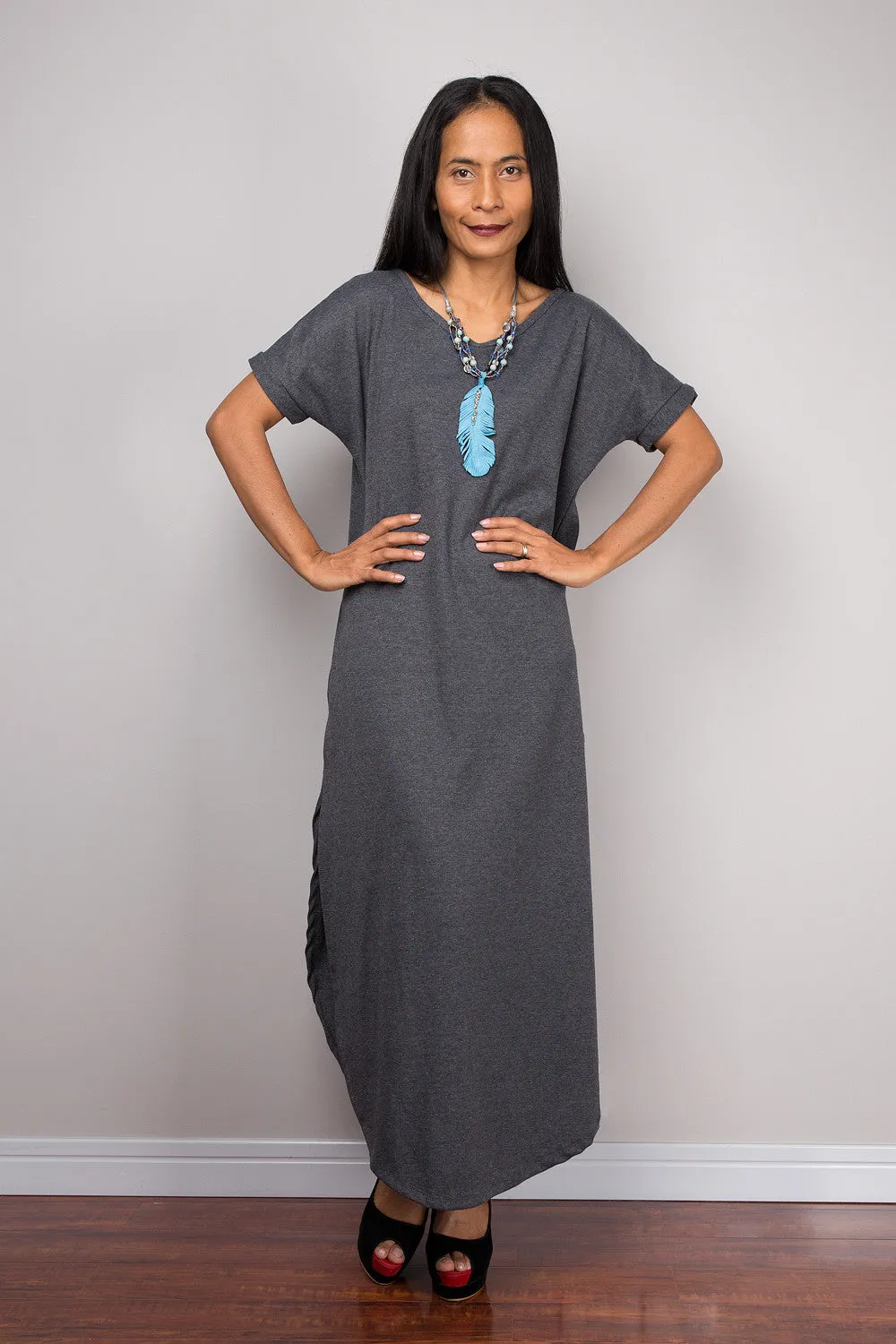 Grey Dress, Loose fit dress, tube dress, a line dress, short sleeve dress, maxi dress, rusty gray dress