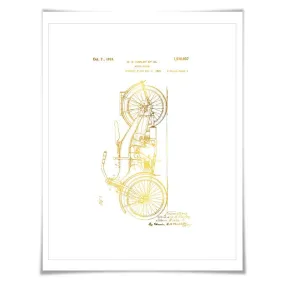 Harley Motorcycle Vintage Patent Gold Foil Art Print. 7 Foil Colours. Motorbike Poster. Biking Art Print