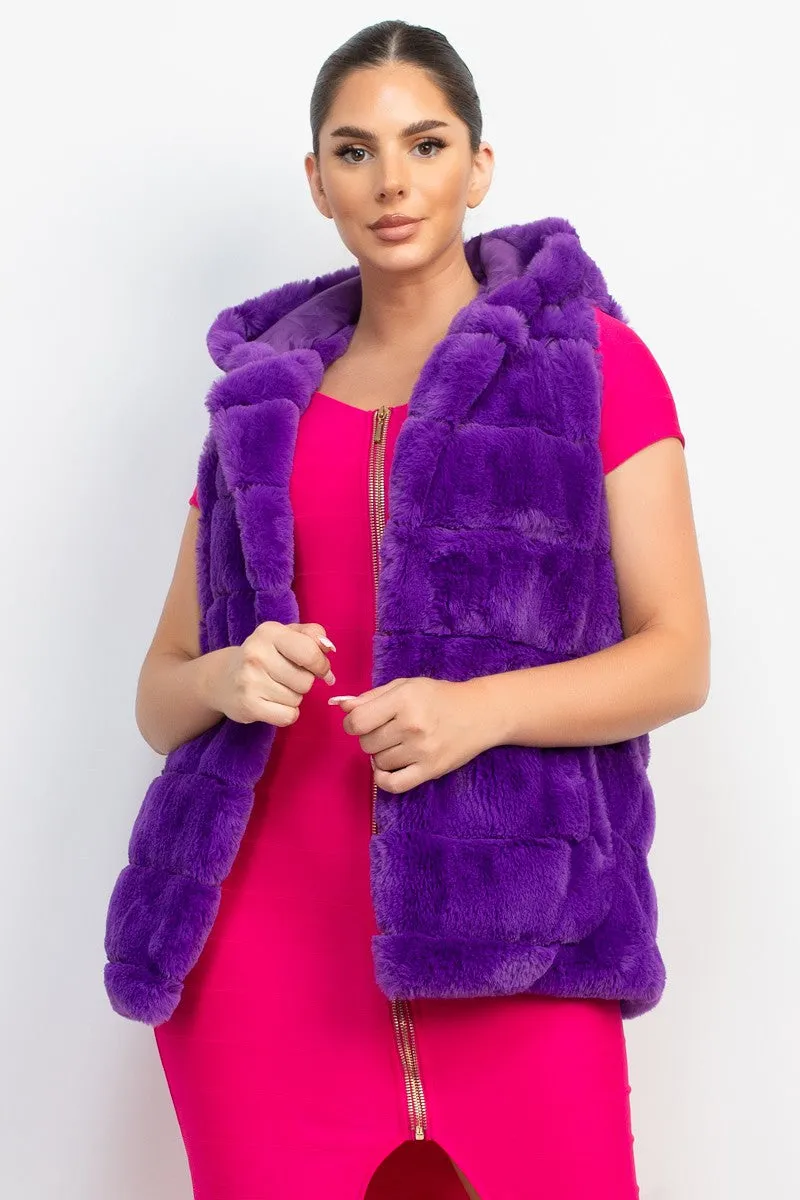 HOODED FAUX FUR VEST Purple