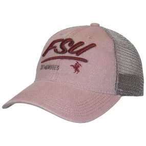 Legacy FSU Seminoles Unconquered Silhouette Adjustable Vintage Trucker Cap - Dusty Rose/Grey