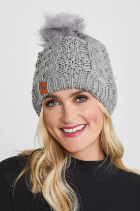 Panache Grey Cable Pom Pom Hat