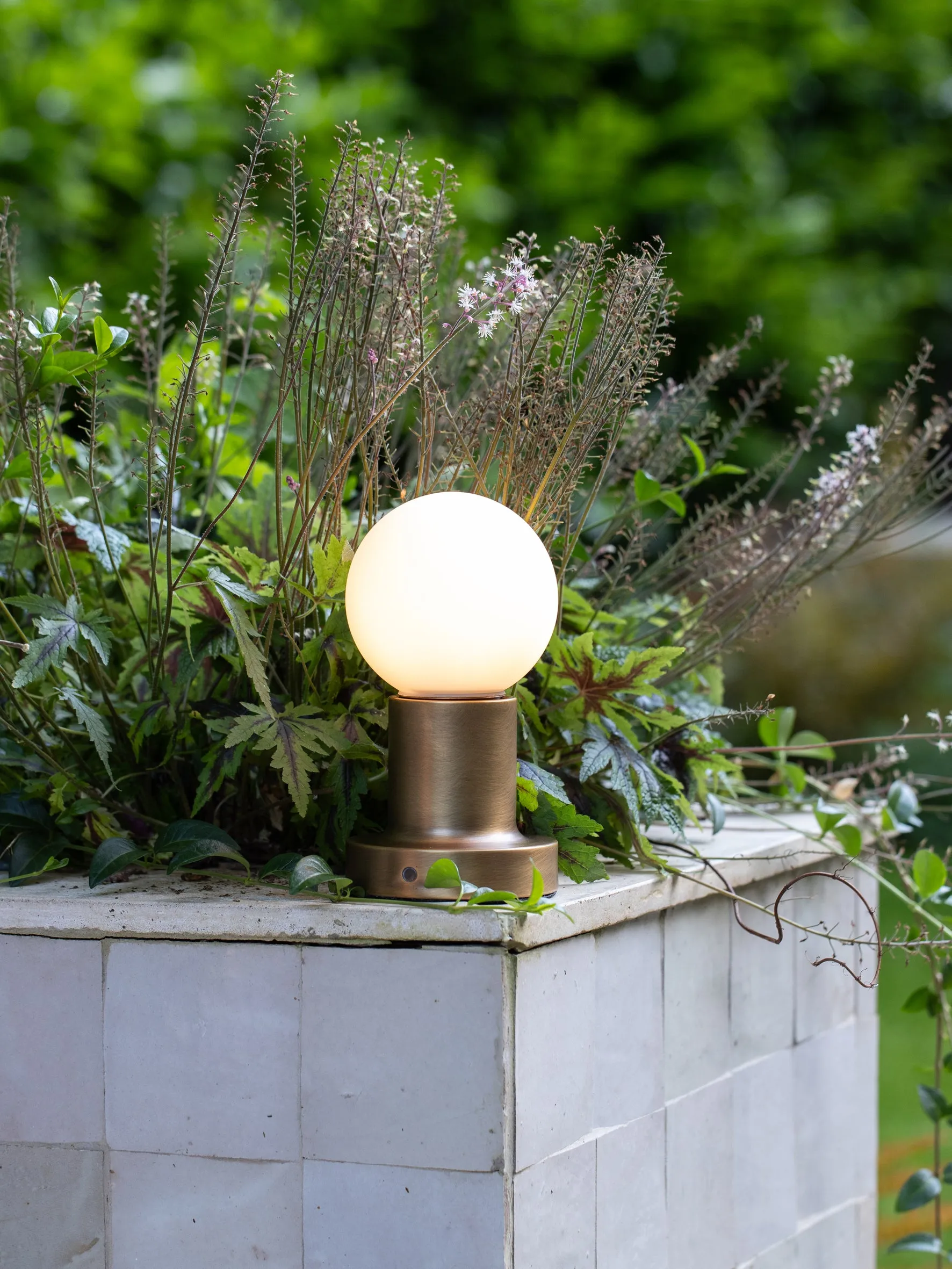 Porta - aged brass and opal rechargeable table lamp