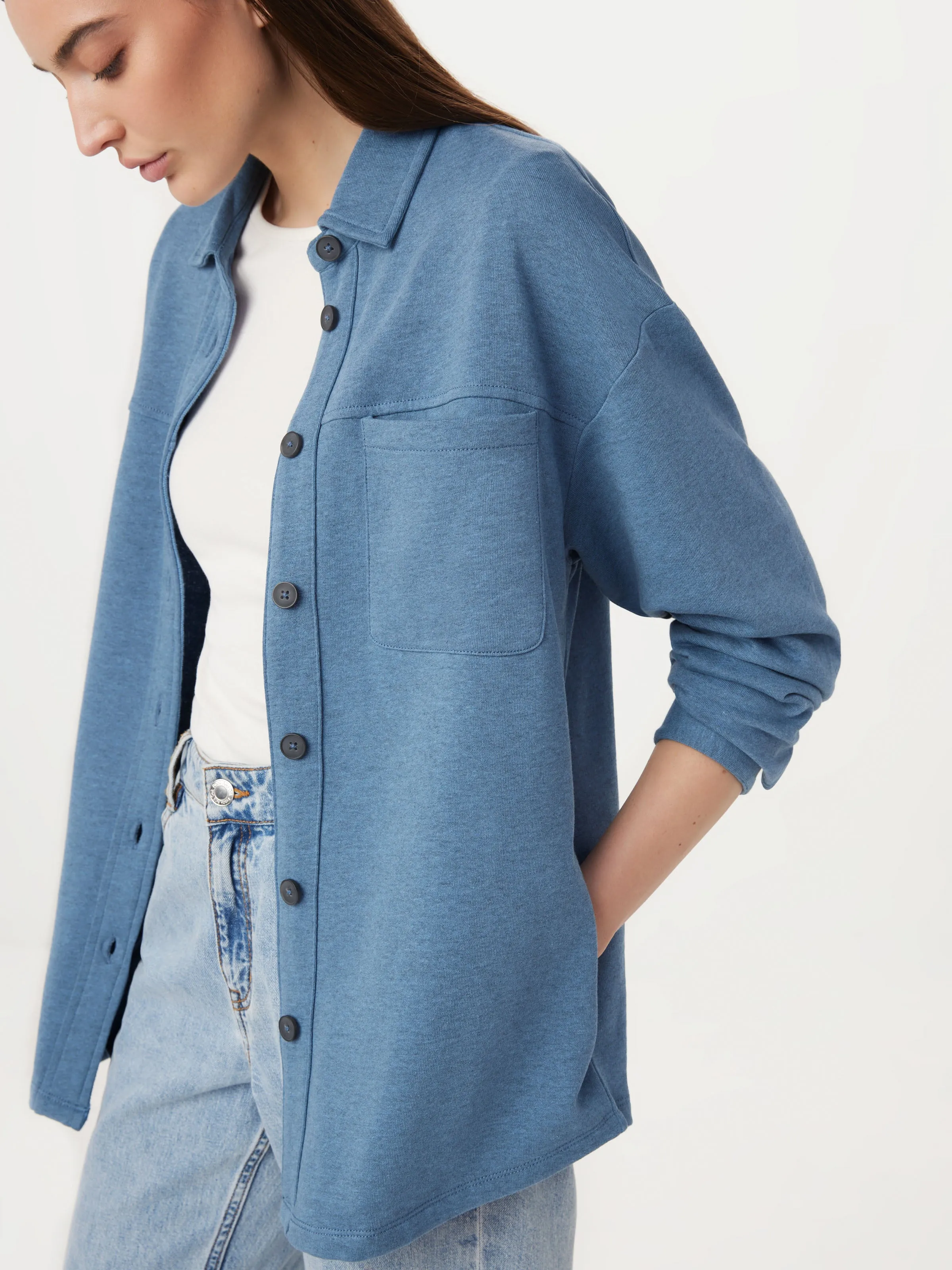 The French Terry Overshirt in Coronet Blue