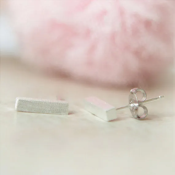 Tiny Silver Bar Earrings