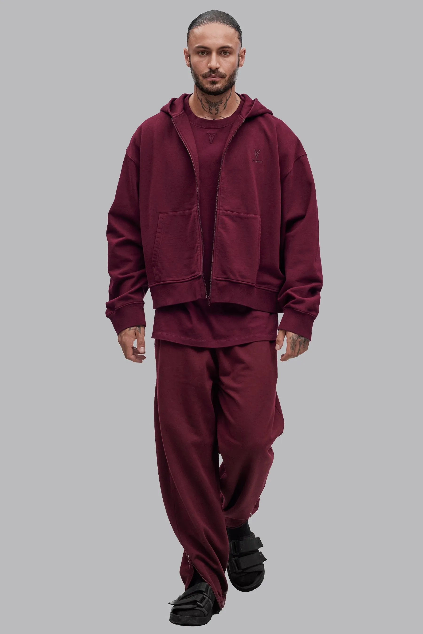 V_LYFE420 BOXY ZIP HOODIE - Burgundy