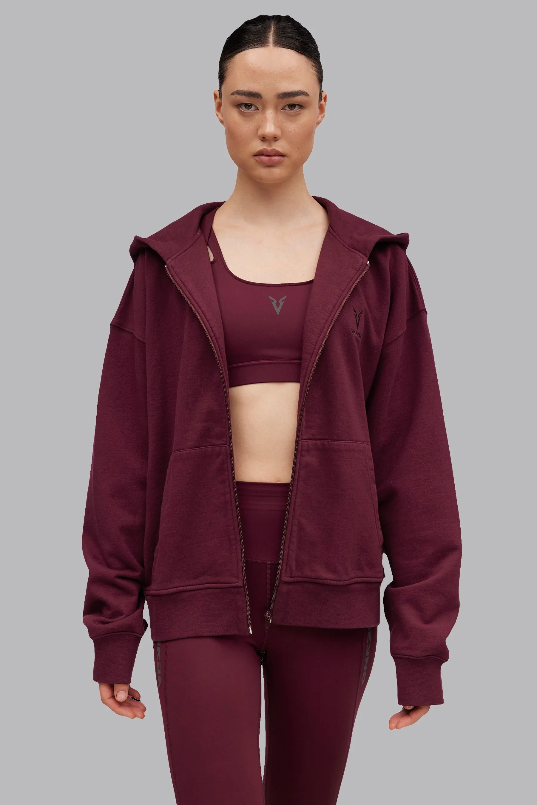 V_LYFE420 BOXY ZIP HOODIE - Burgundy