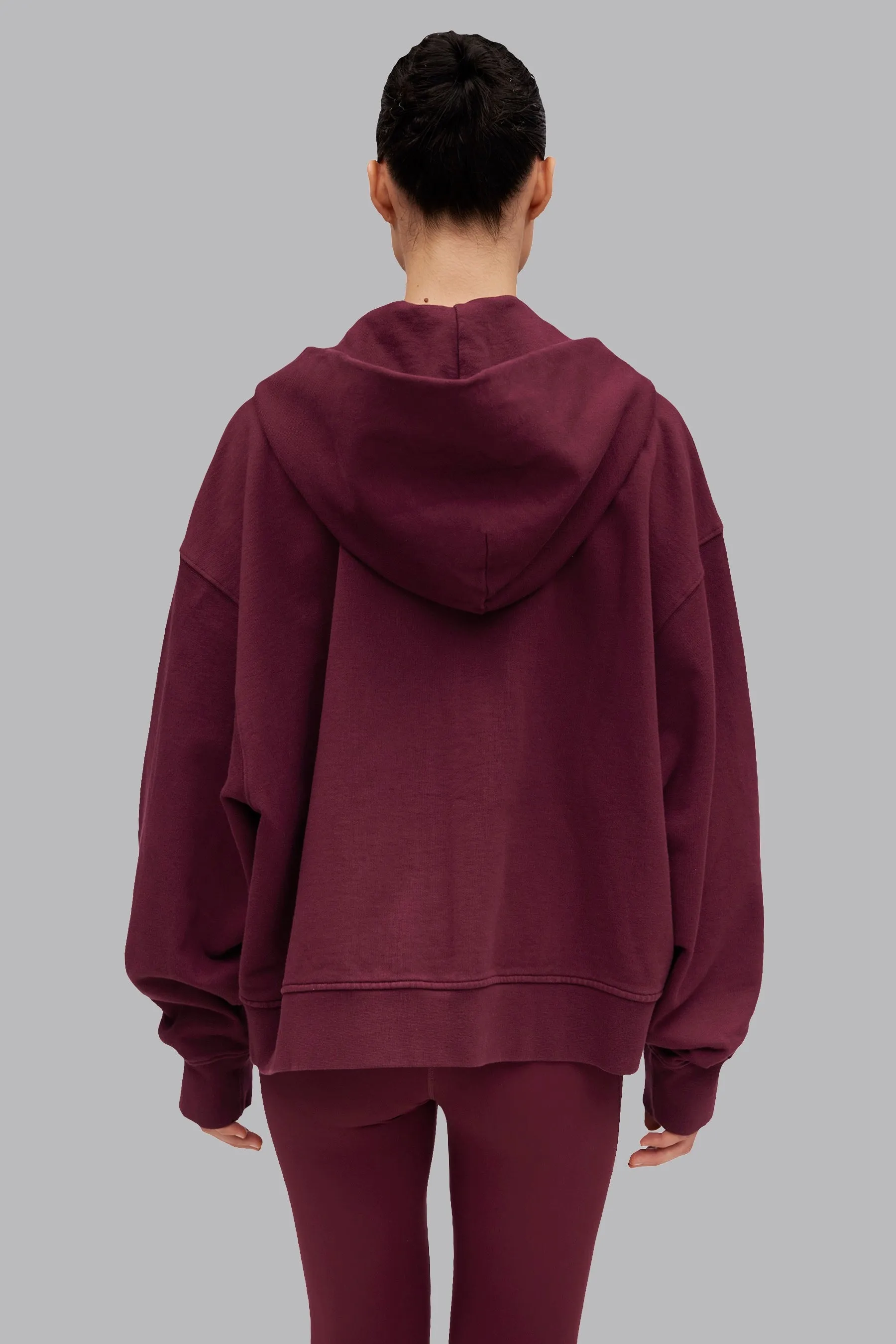 V_LYFE420 BOXY ZIP HOODIE - Burgundy