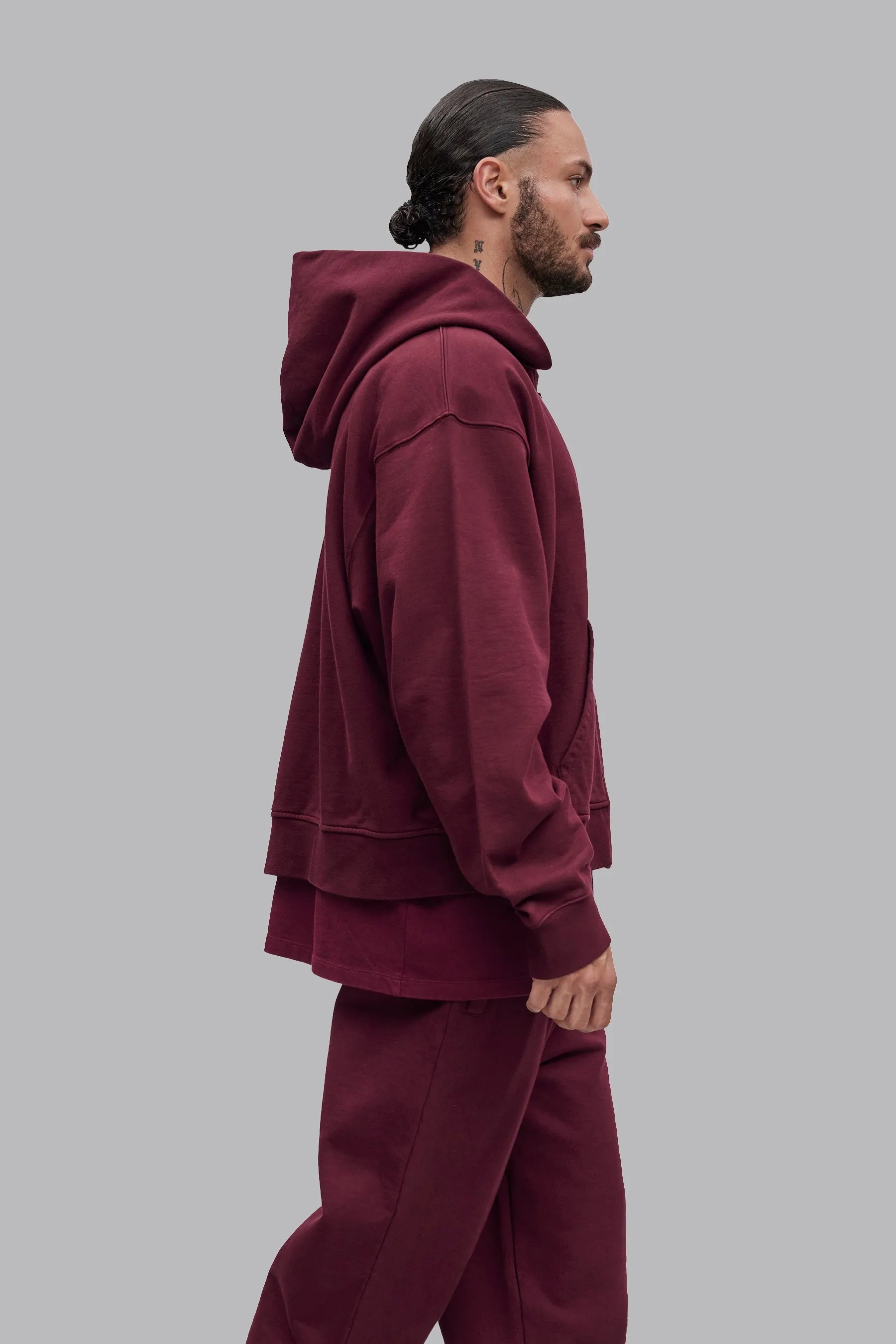 V_LYFE420 BOXY ZIP HOODIE - Burgundy