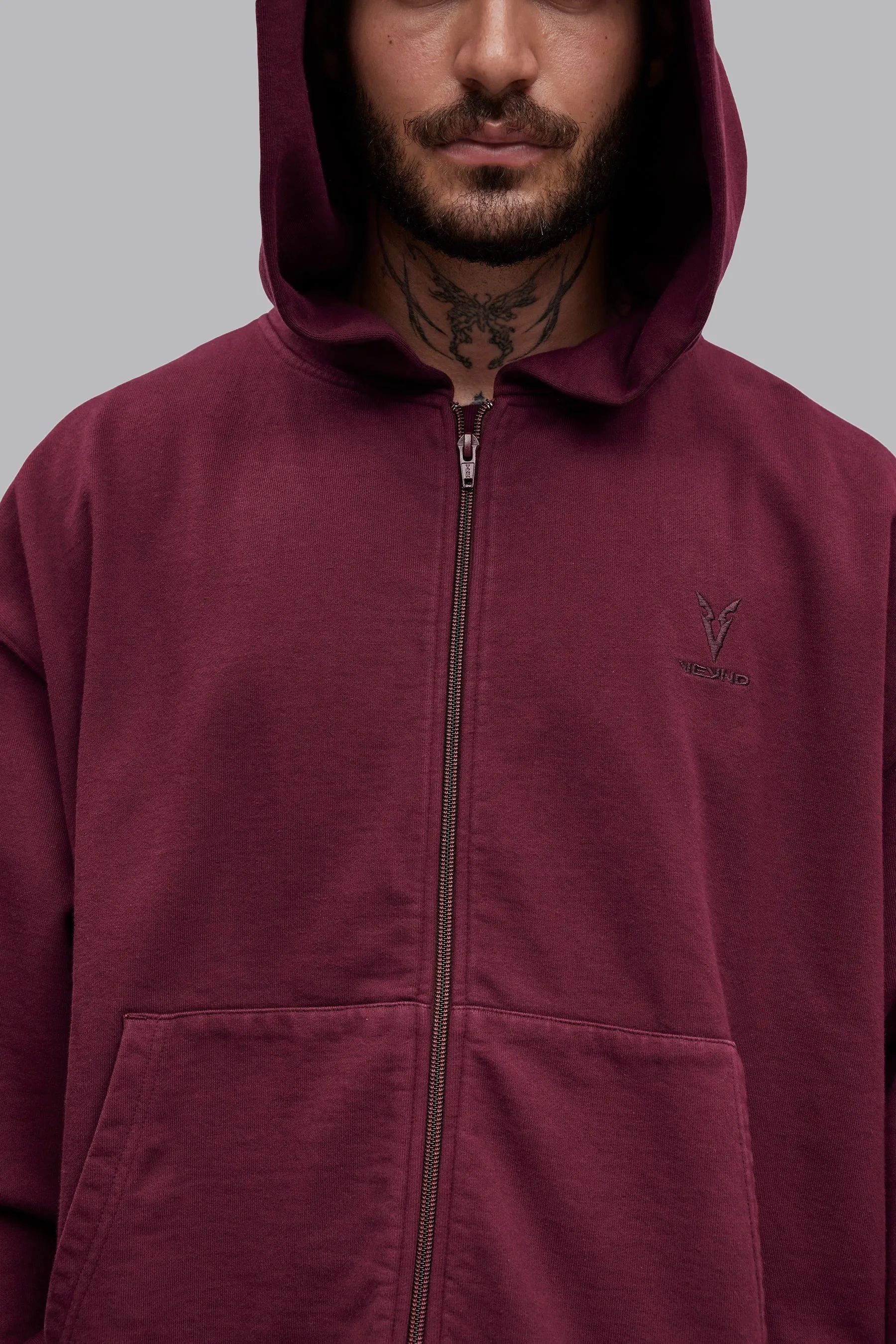 V_LYFE420 BOXY ZIP HOODIE - Burgundy