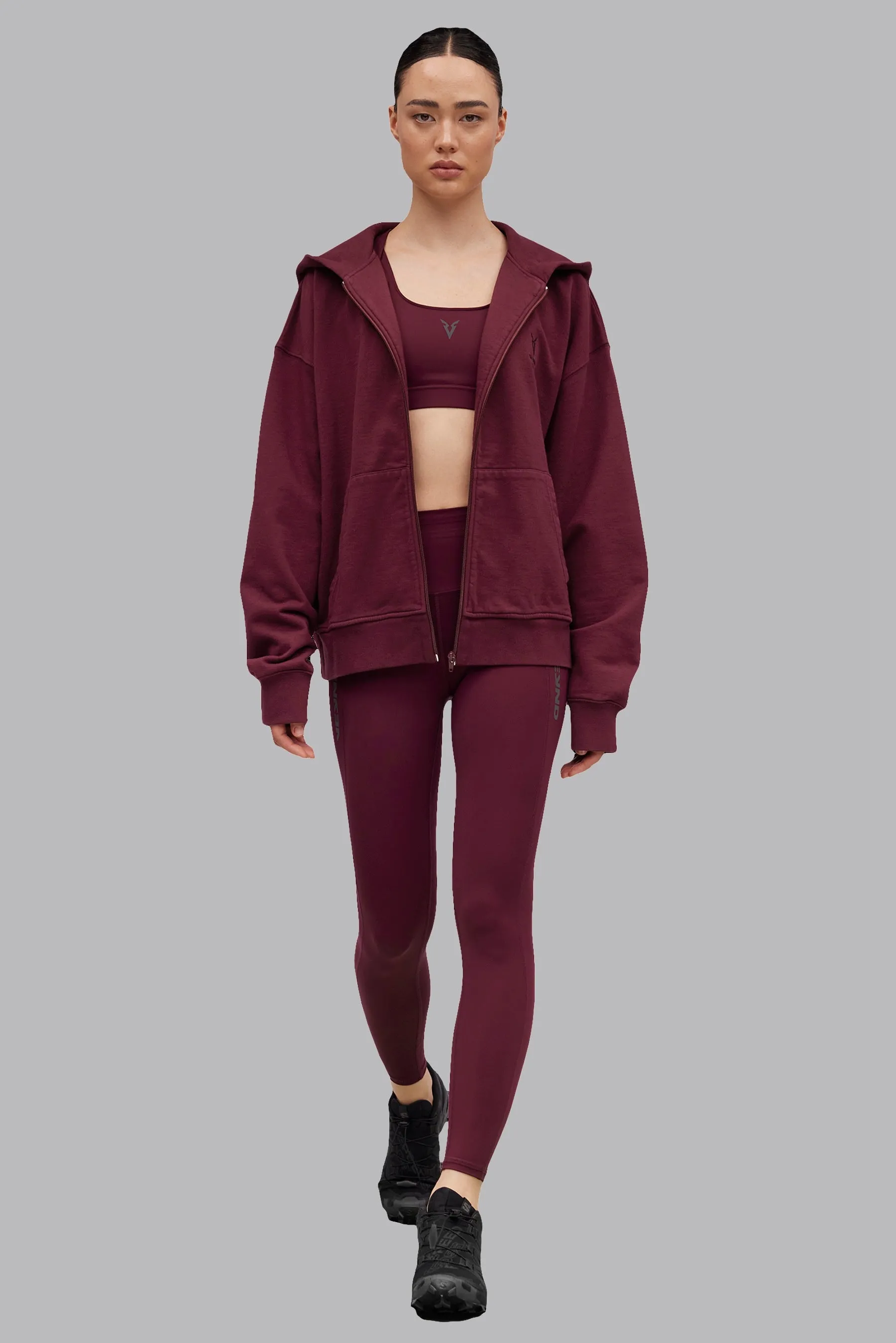 V_LYFE420 BOXY ZIP HOODIE - Burgundy