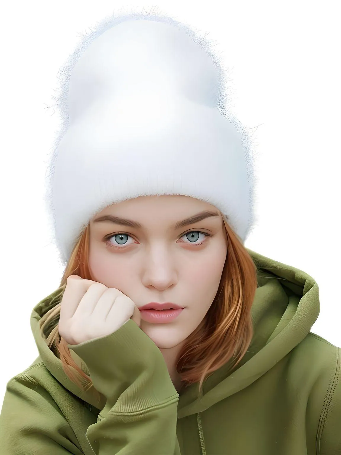 Winter Women's Rabbit Fur Hats Warm Long Rabbit Fur Hair Female Caps Fashion Solid Colors Wide Cuff Young Style Beanies